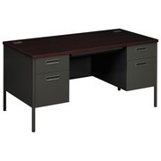 Hon Pedestal Desk, 30 in D, 60 in W, 29-1/2 in H, Mahogany Laminate, Charcoal HP3262.N.S